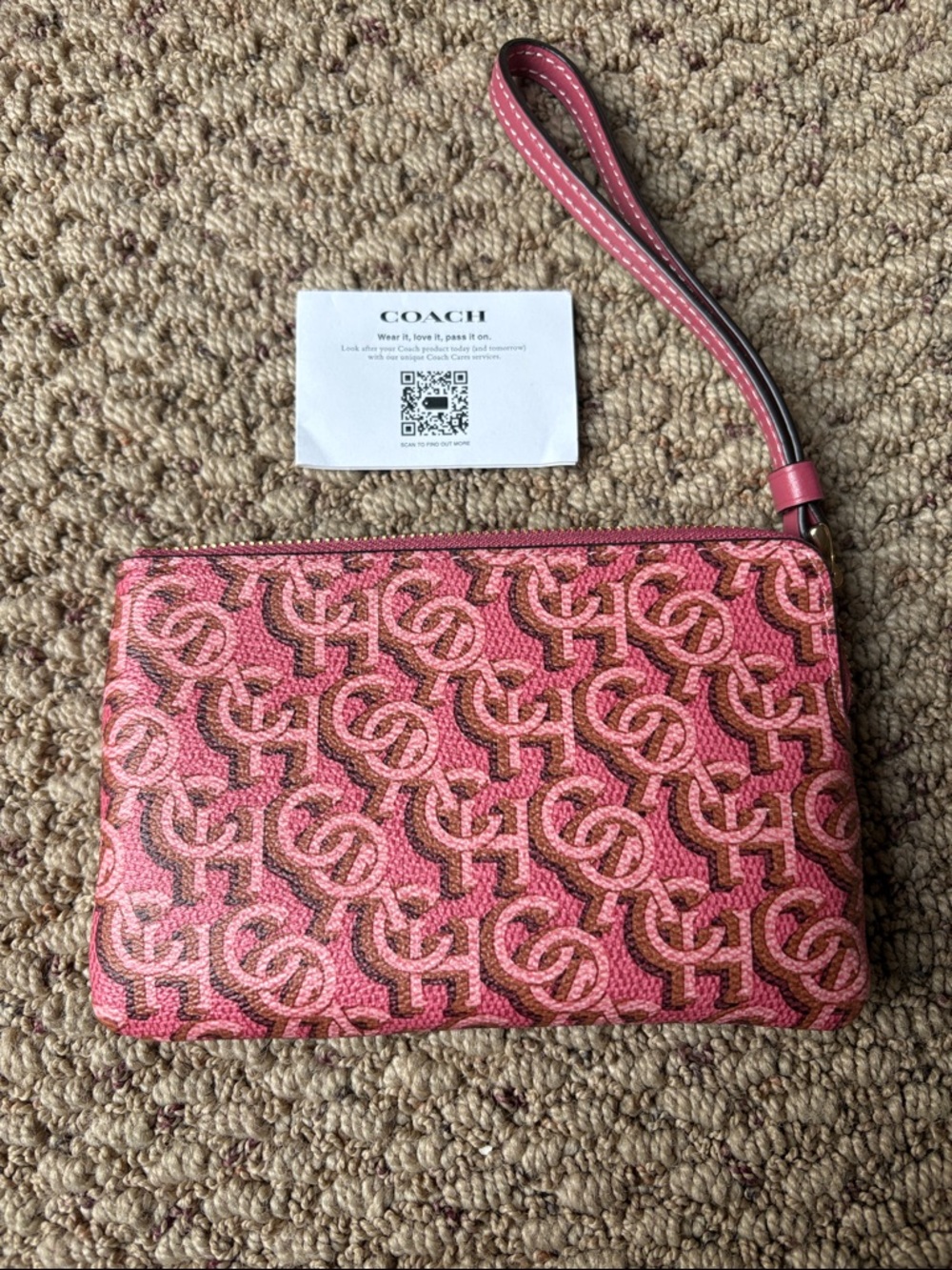 MUST GO! Coach Pink Leather Signature Wristlet with Strap